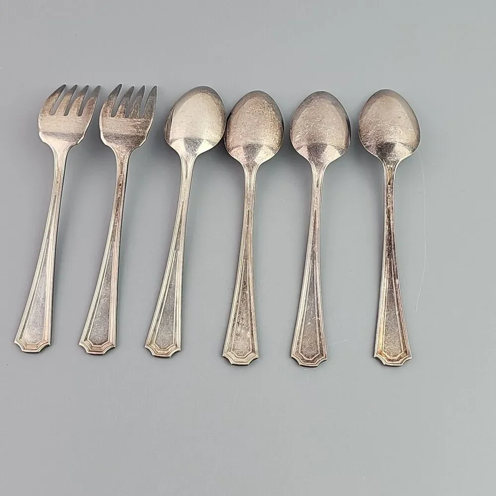 Vintage National Silver Co. EPNS Silverplate 2 Salad Forks 4 Tea Spoons ADAM